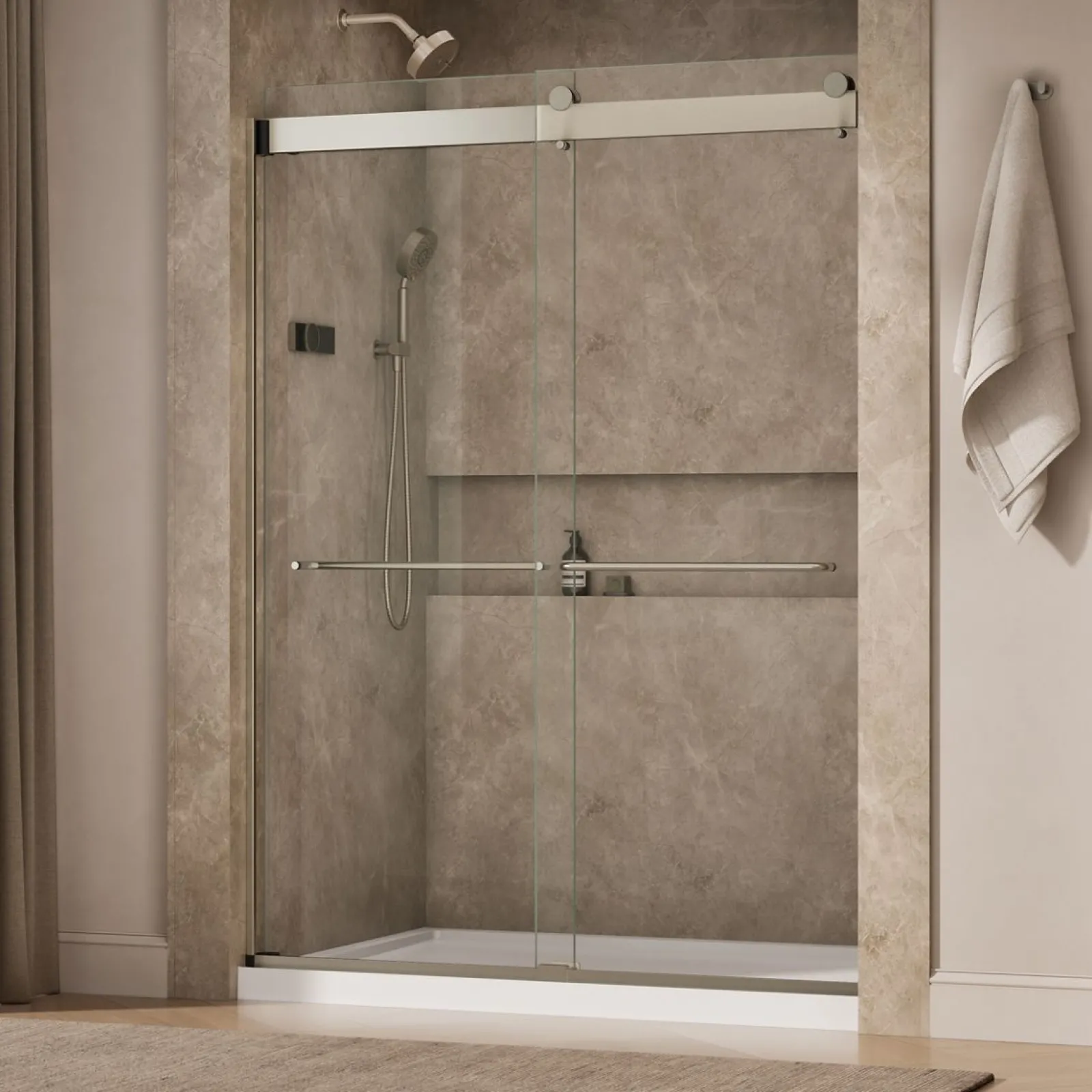 54"-60" W x 80-1/4" H bypass shower door with 3/8"-thick Crystal Clear glass^Kohler Outlet