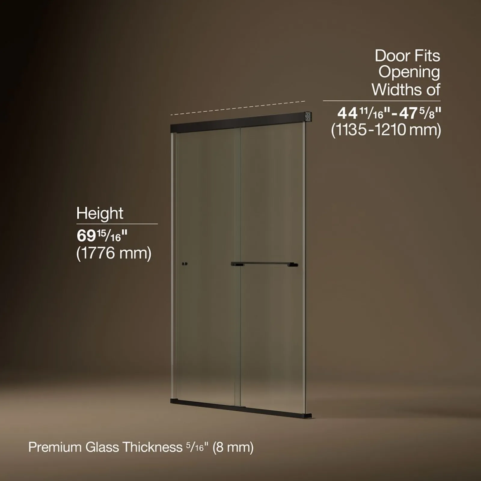 44-5/8"-47-5/8" W x 70" H bypass shower door with 5/16"-thick Crystal Clear glass^Kohler Best
