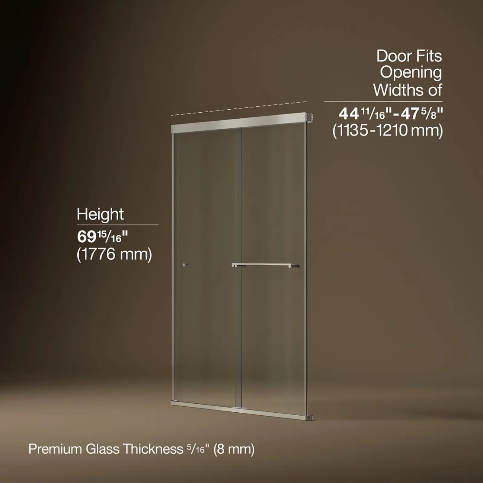 44-5/8"-47-5/8" W x 70" H bypass shower door with 5/16"-thick Crystal Clear glass^Kohler Best