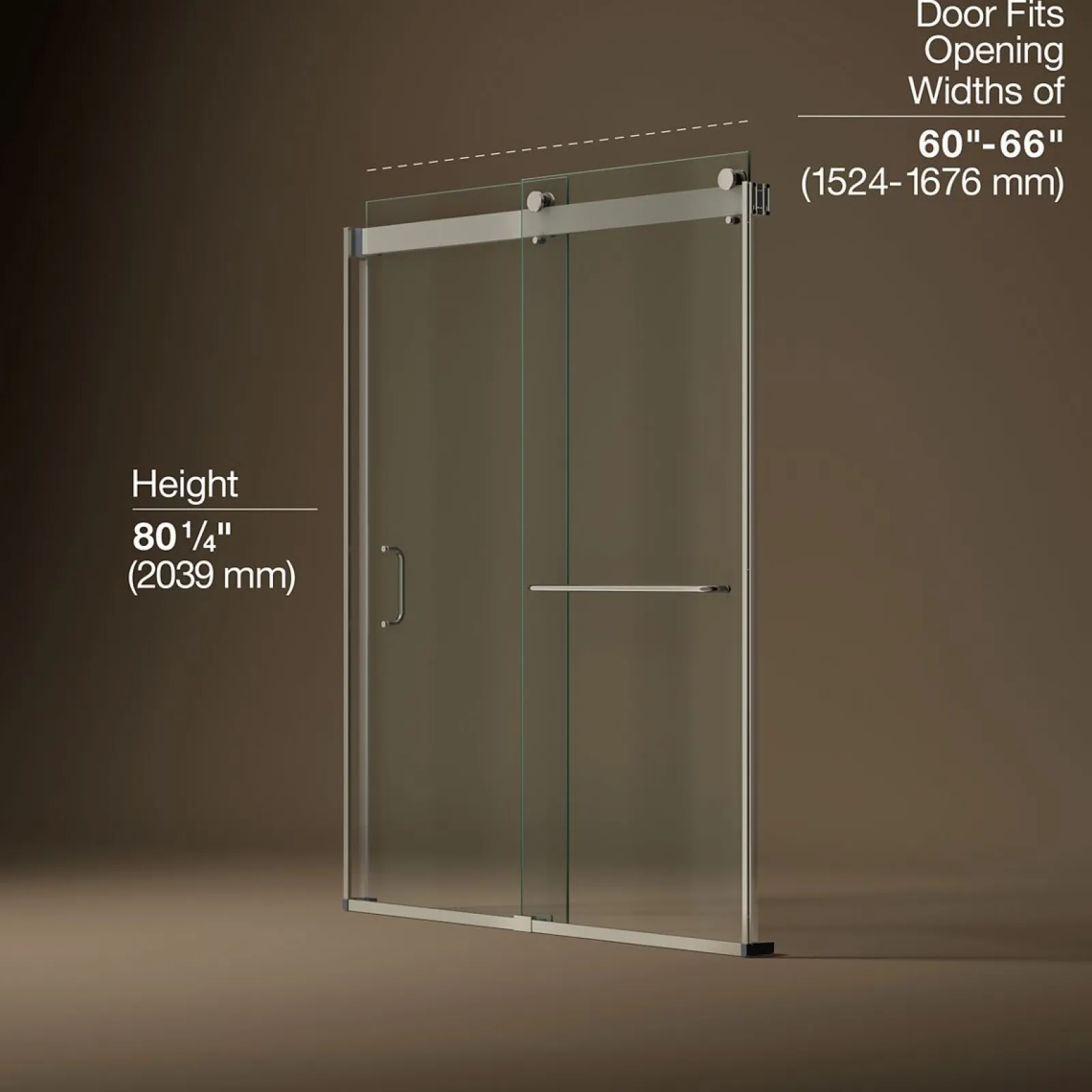 60"-66" W x 80-1/4" H bypass shower door with 3/8"-thick Crystal Clear glass^Kohler New