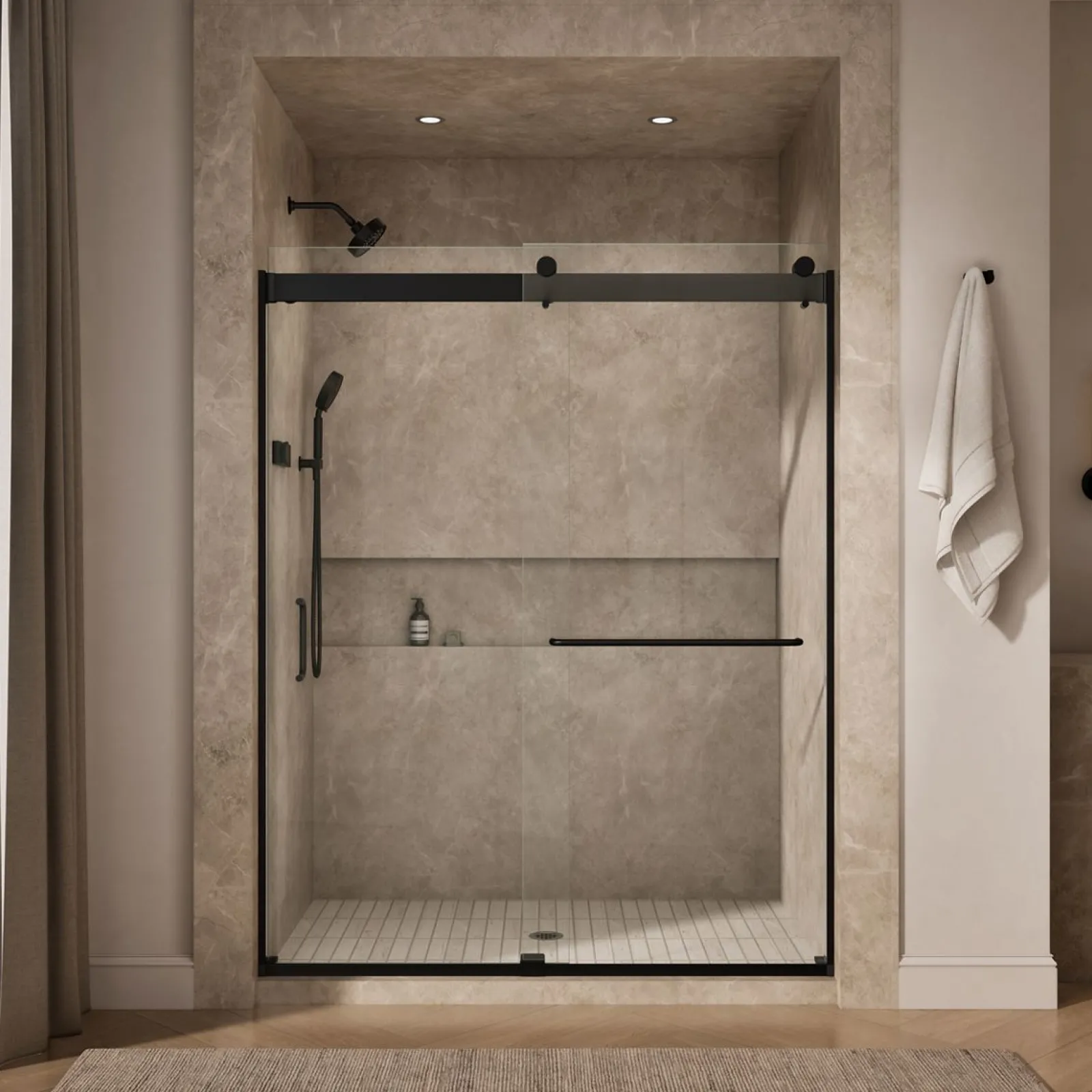 60"-66" W x 80-1/4" H bypass shower door with 3/8"-thick Crystal Clear glass^Kohler New