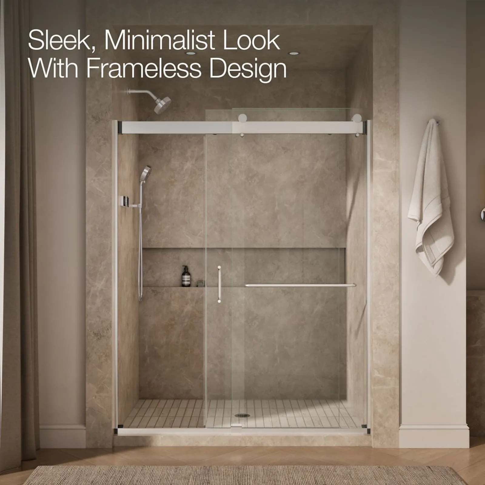 60"-66" W x 80-1/4" H bypass shower door with 3/8"-thick Crystal Clear glass^Kohler New