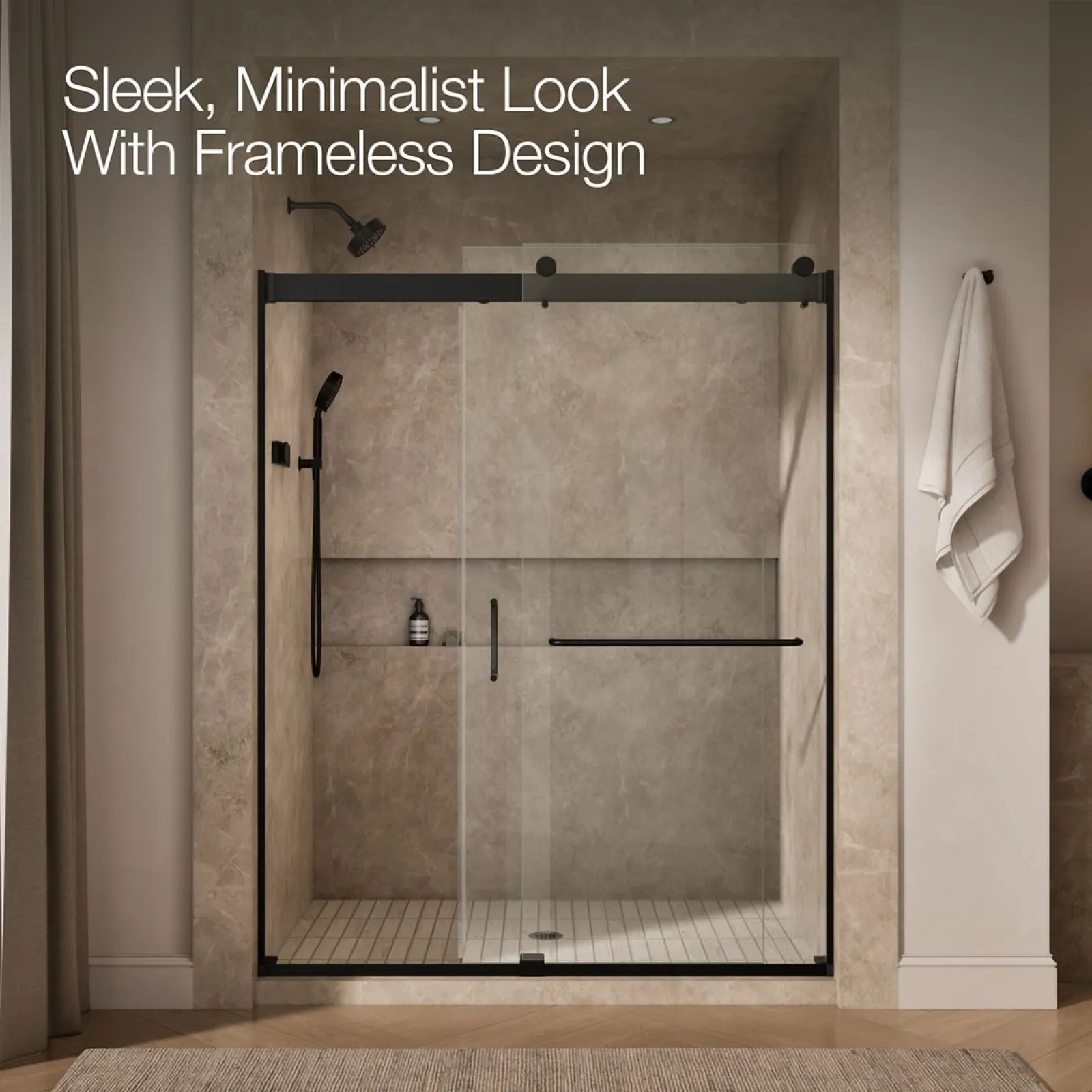 60"-66" W x 80-1/4" H bypass shower door with 3/8"-thick Crystal Clear glass^Kohler New