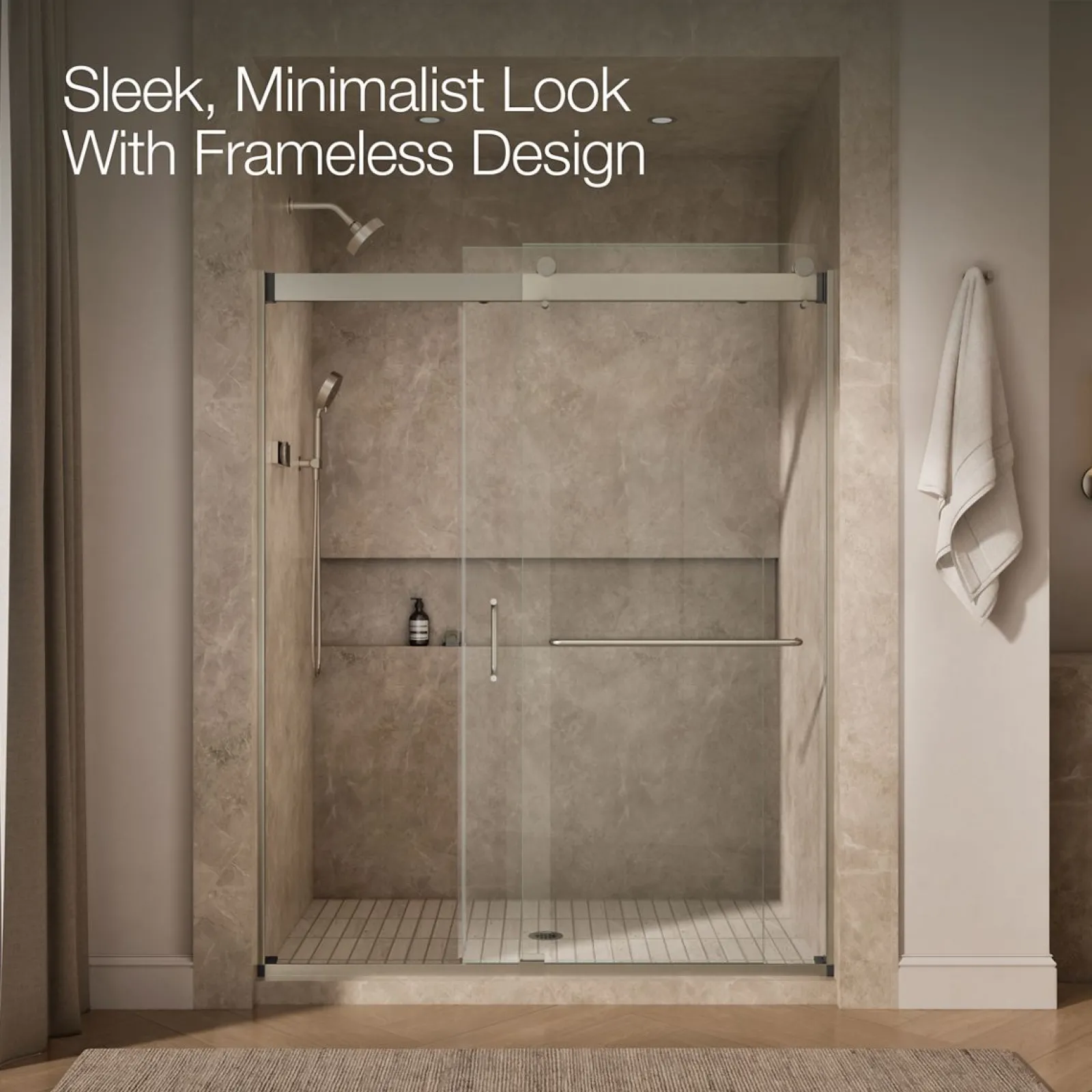 60"-66" W x 80-1/4" H bypass shower door with 3/8"-thick Crystal Clear glass^Kohler New