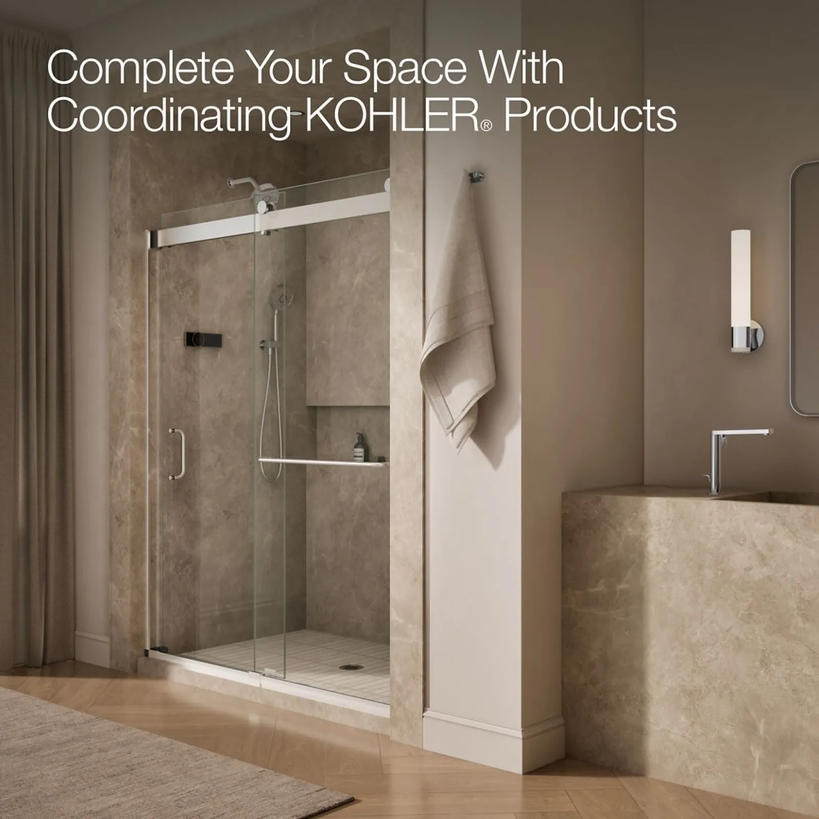 60"-66" W x 80-1/4" H bypass shower door with 3/8"-thick Crystal Clear glass^Kohler New