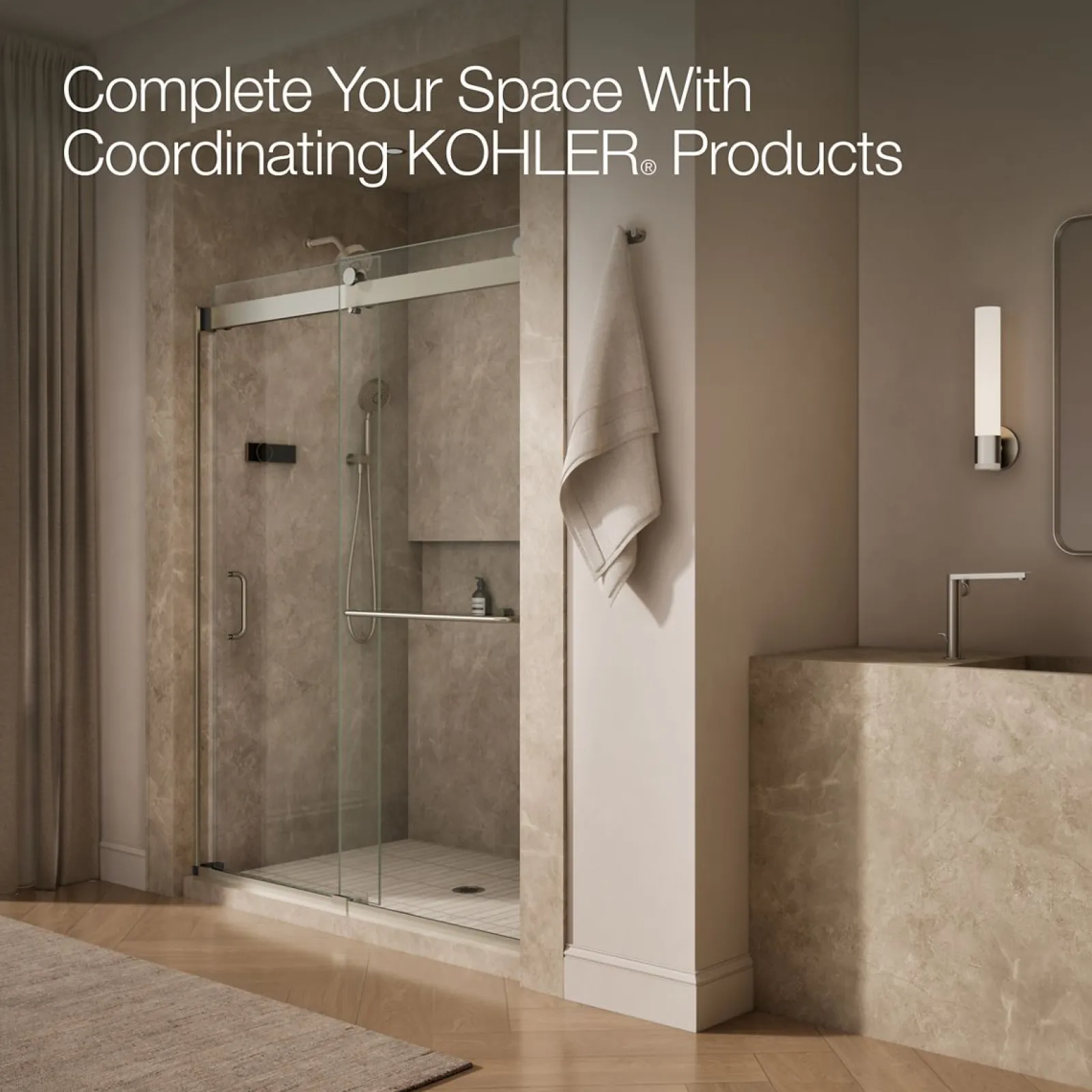 60"-66" W x 80-1/4" H bypass shower door with 3/8"-thick Crystal Clear glass^Kohler New