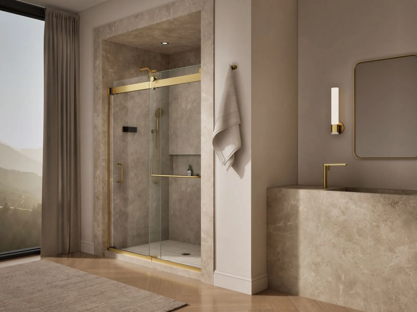 60"-66" W x 80-1/4" H bypass shower door with 3/8"-thick Crystal Clear glass^Kohler New