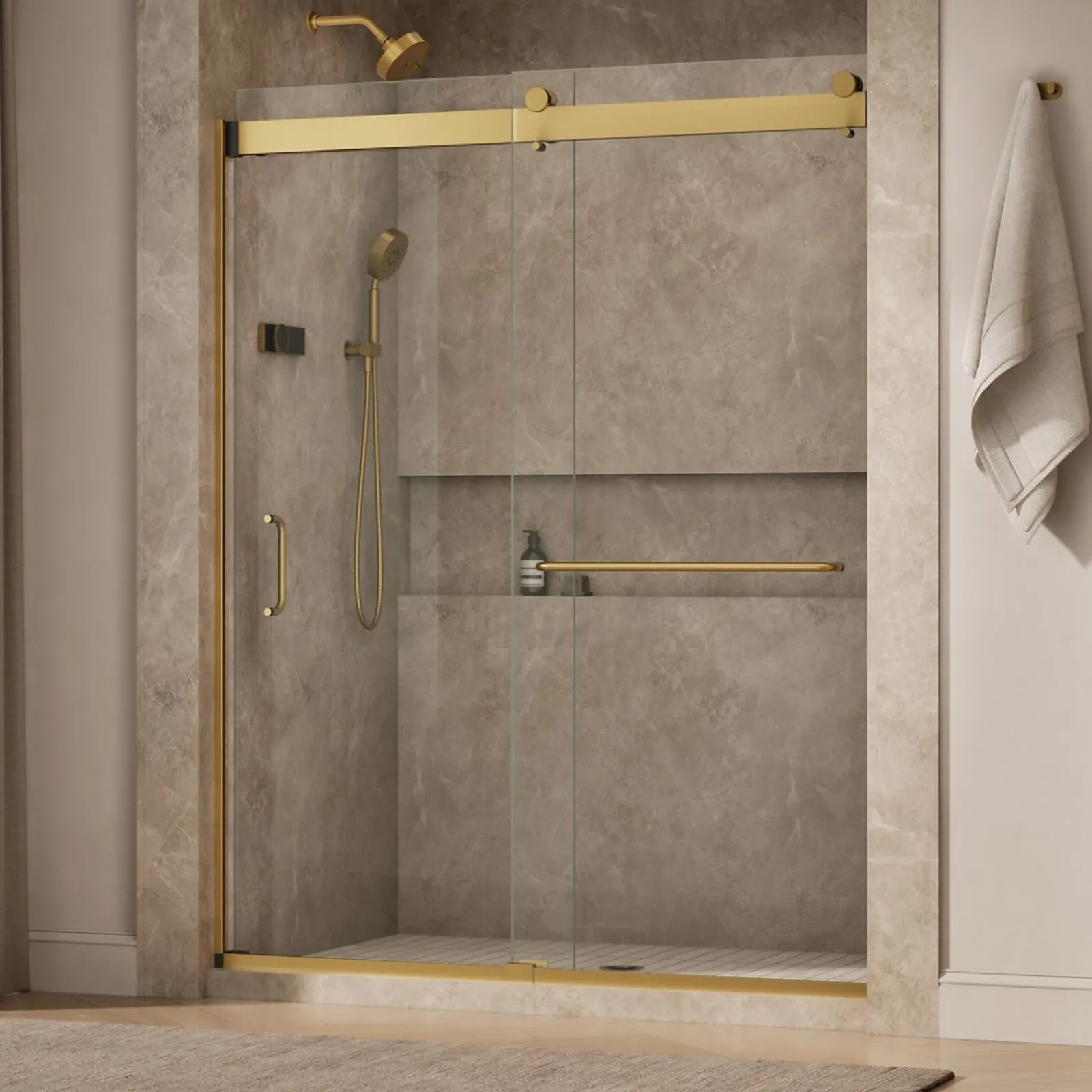 60"-66" W x 80-1/4" H bypass shower door with 3/8"-thick Crystal Clear glass^Kohler New