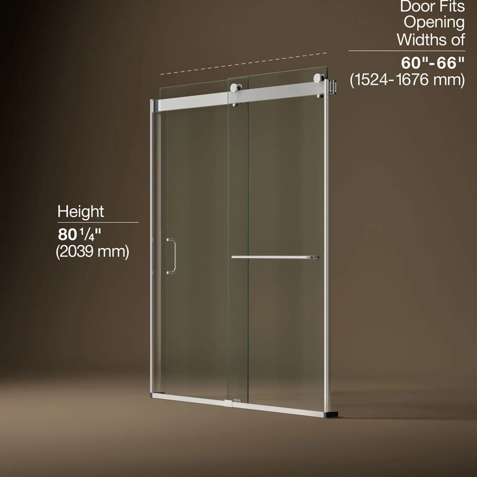 60"-66" W x 80-1/4" H bypass shower door with 3/8"-thick Crystal Clear glass^Kohler New