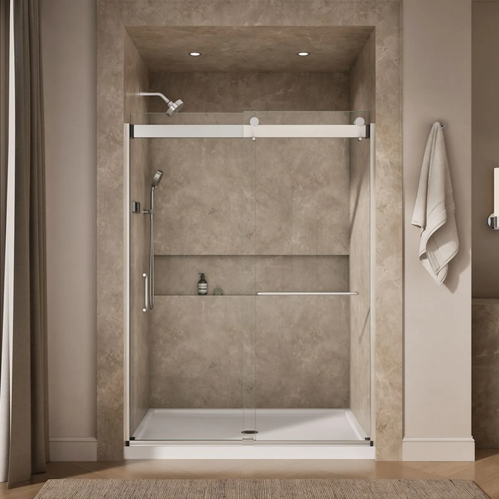 54"-60" W x 80-1/4" H bypass shower door with 3/8"-thick Crystal Clear glass^Kohler Discount