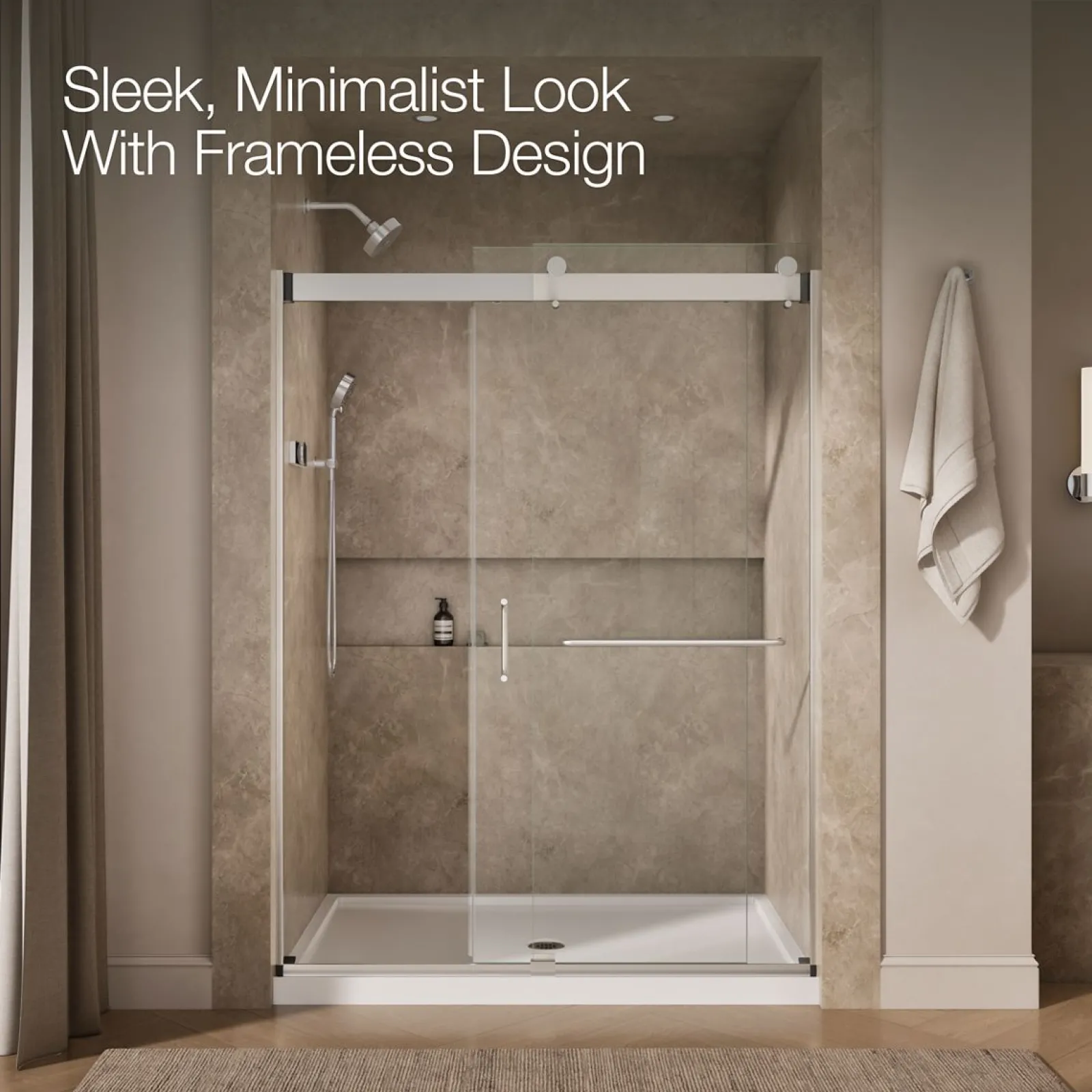 54"-60" W x 80-1/4" H bypass shower door with 3/8"-thick Crystal Clear glass^Kohler Discount