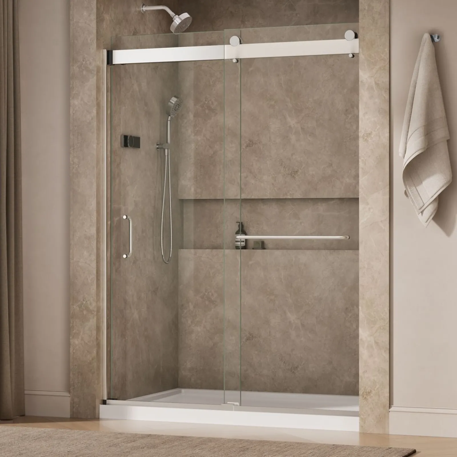 54"-60" W x 80-1/4" H bypass shower door with 3/8"-thick Crystal Clear glass^Kohler Discount