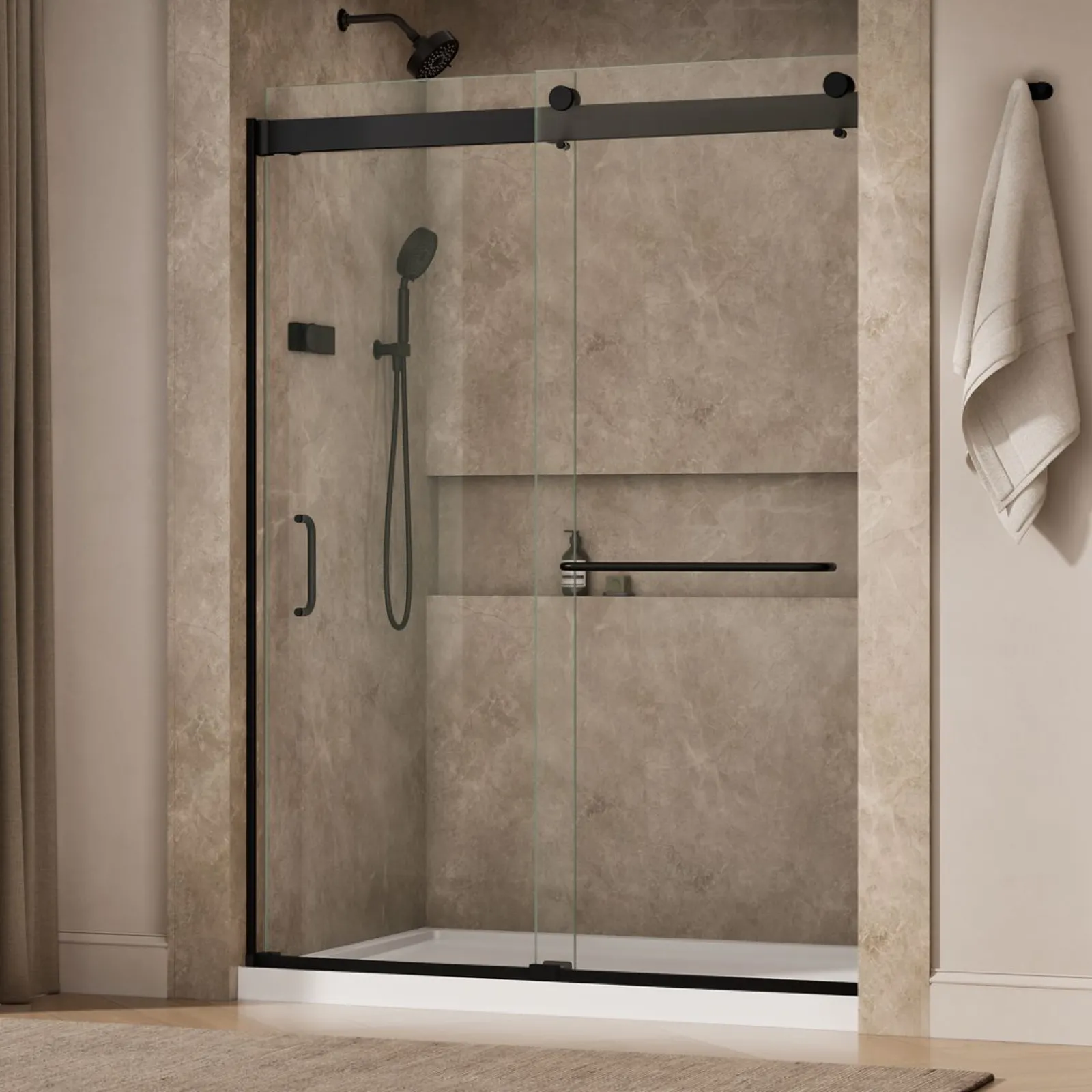 54"-60" W x 80-1/4" H bypass shower door with 3/8"-thick Crystal Clear glass^Kohler Discount