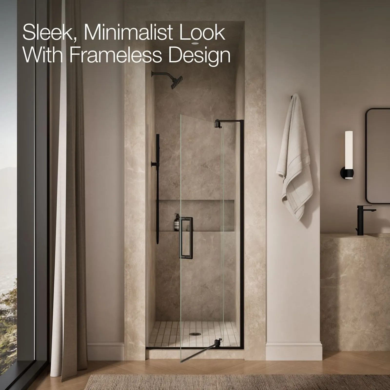 27-5/16"-31-1/8" W x 70" H pivot shower door with 1/4"-thick Crystal Clear glass^Kohler Hot