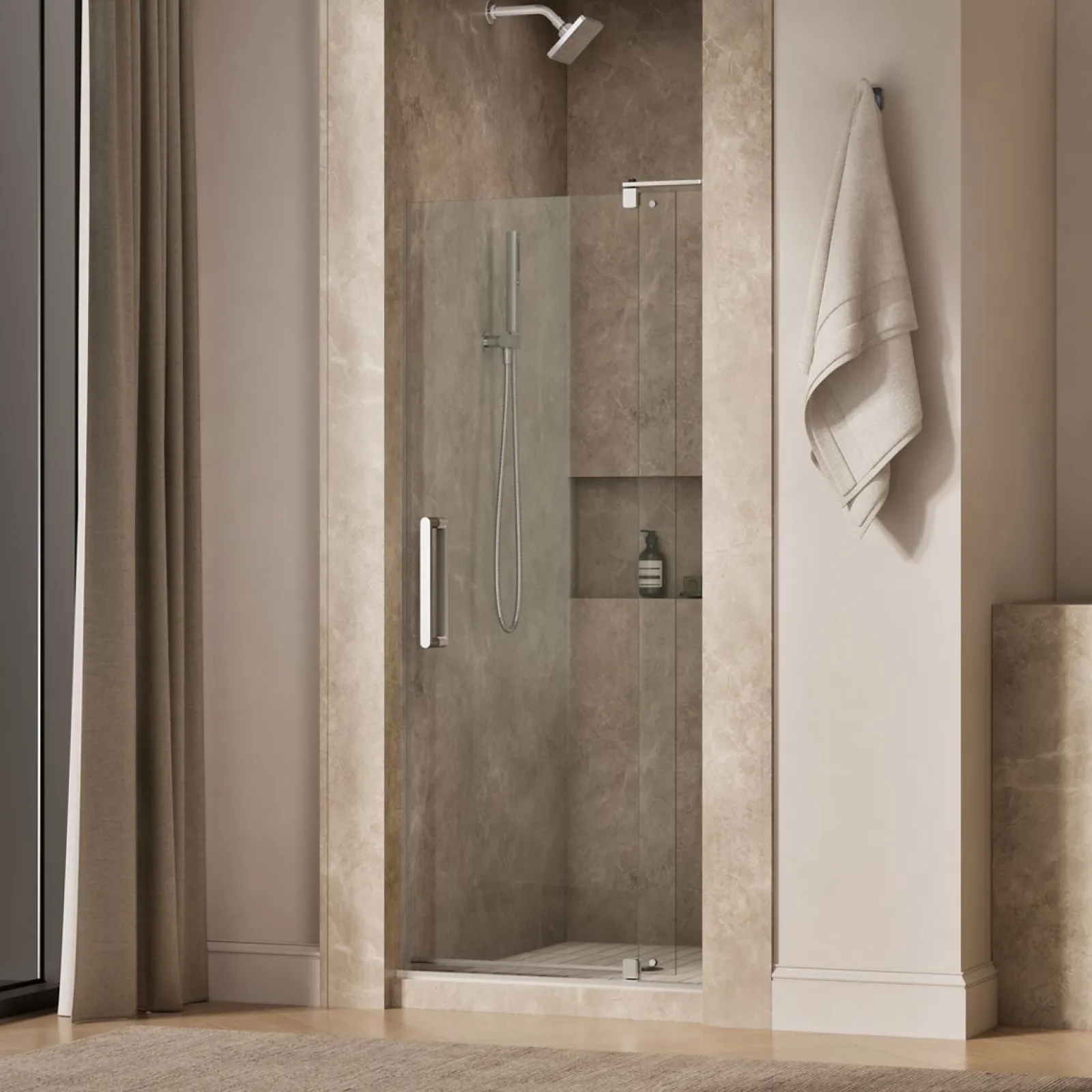 27-5/16"-31-1/8" W x 70" H pivot shower door with 1/4"-thick Crystal Clear glass^Kohler Hot