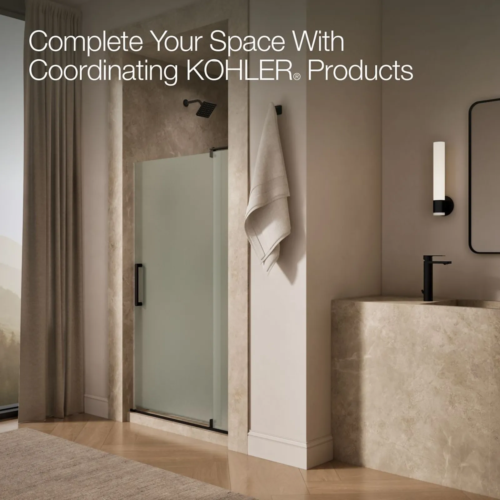 39-1/8"-44" W x 70" H pivot shower door with 5/16"-thick Frosted glass^Kohler Best