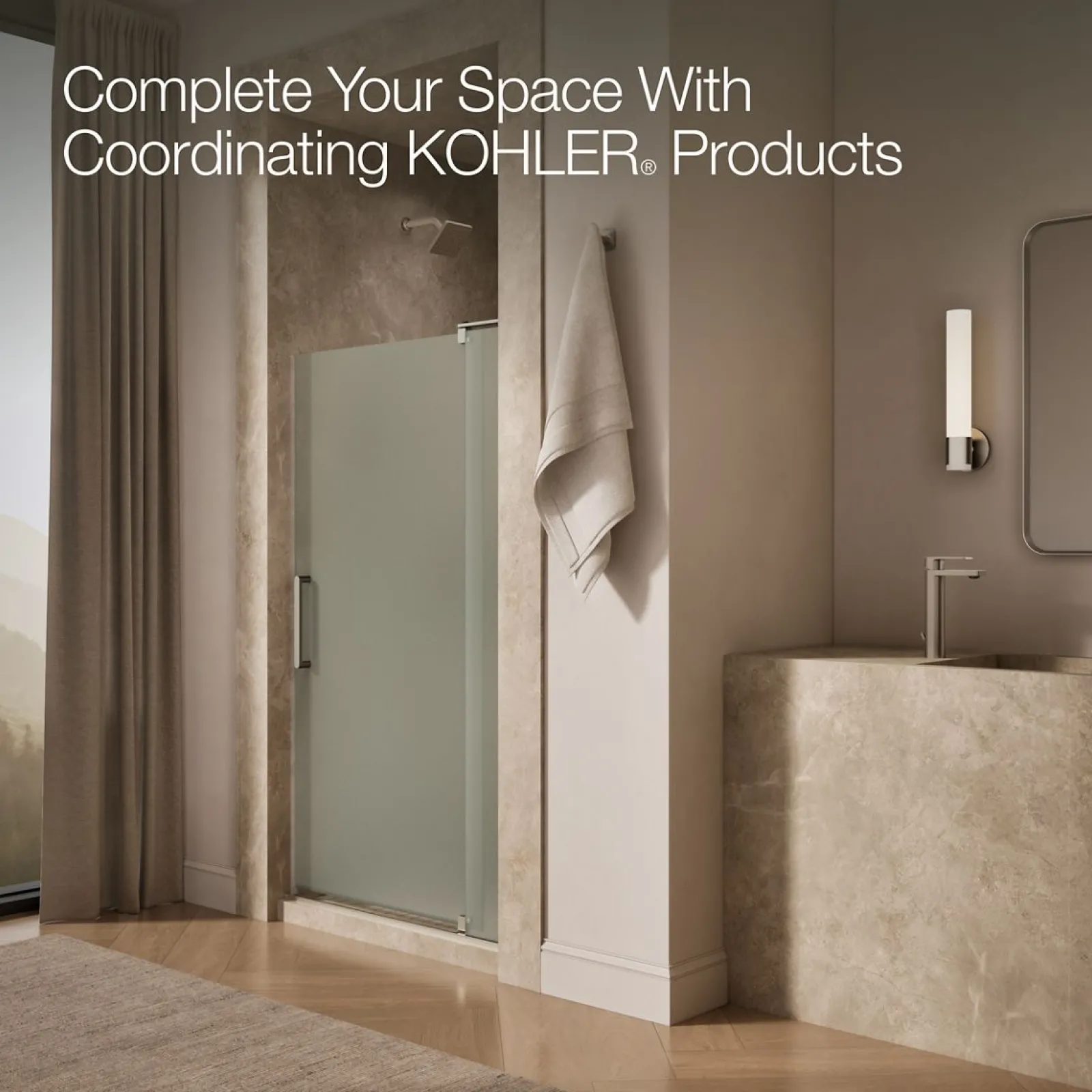 39-1/8"-44" W x 70" H pivot shower door with 5/16"-thick Frosted glass^Kohler Best