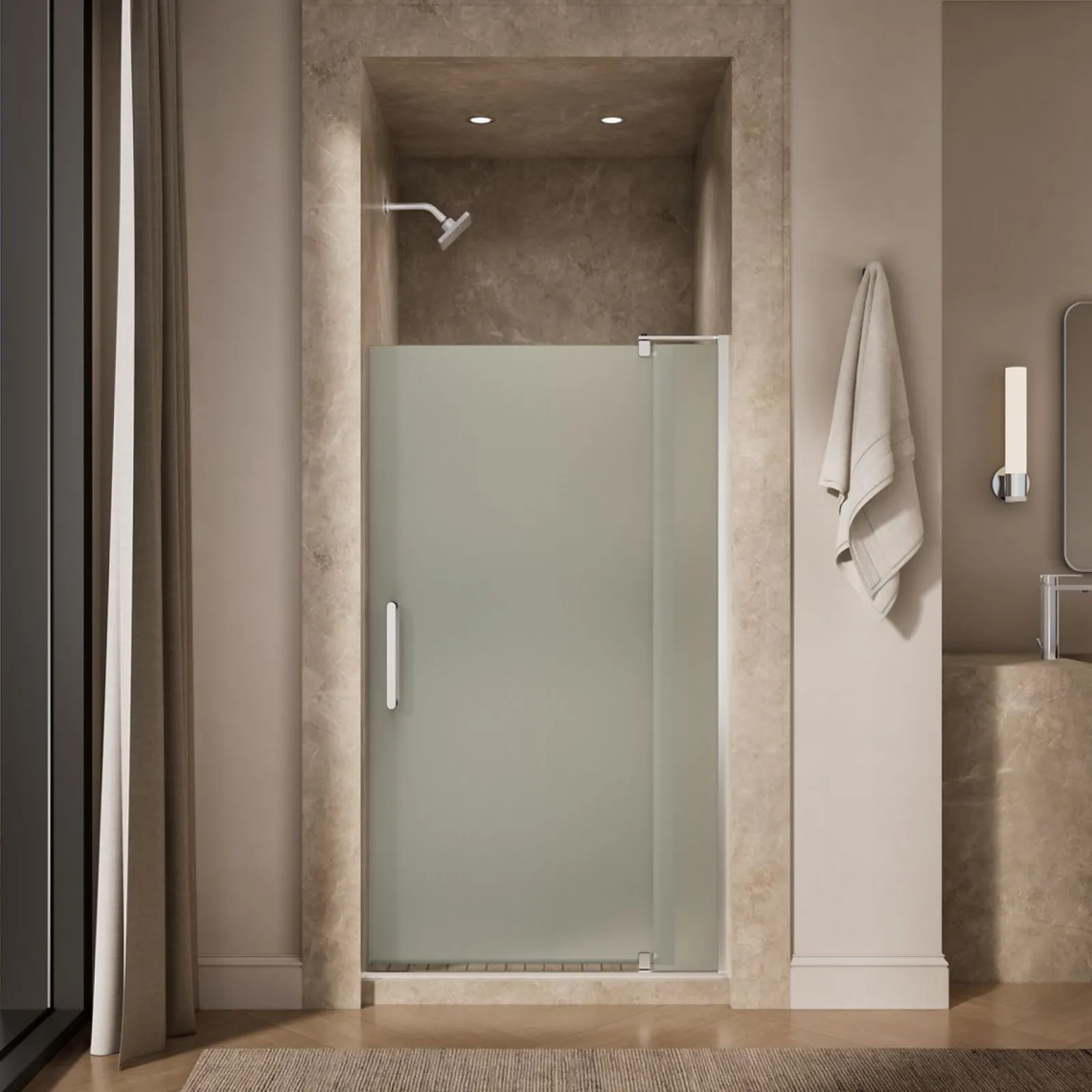 39-1/8"-44" W x 70" H pivot shower door with 5/16"-thick Frosted glass^Kohler Best