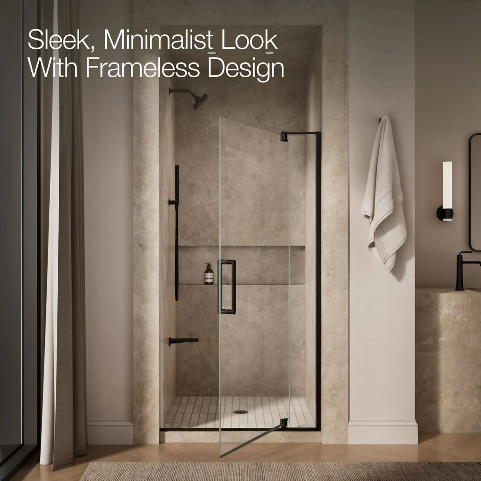 39-1/8"-44" W x 74" H pivot shower door with 5/16"-thick Crystal Clear glass^Kohler Clearance