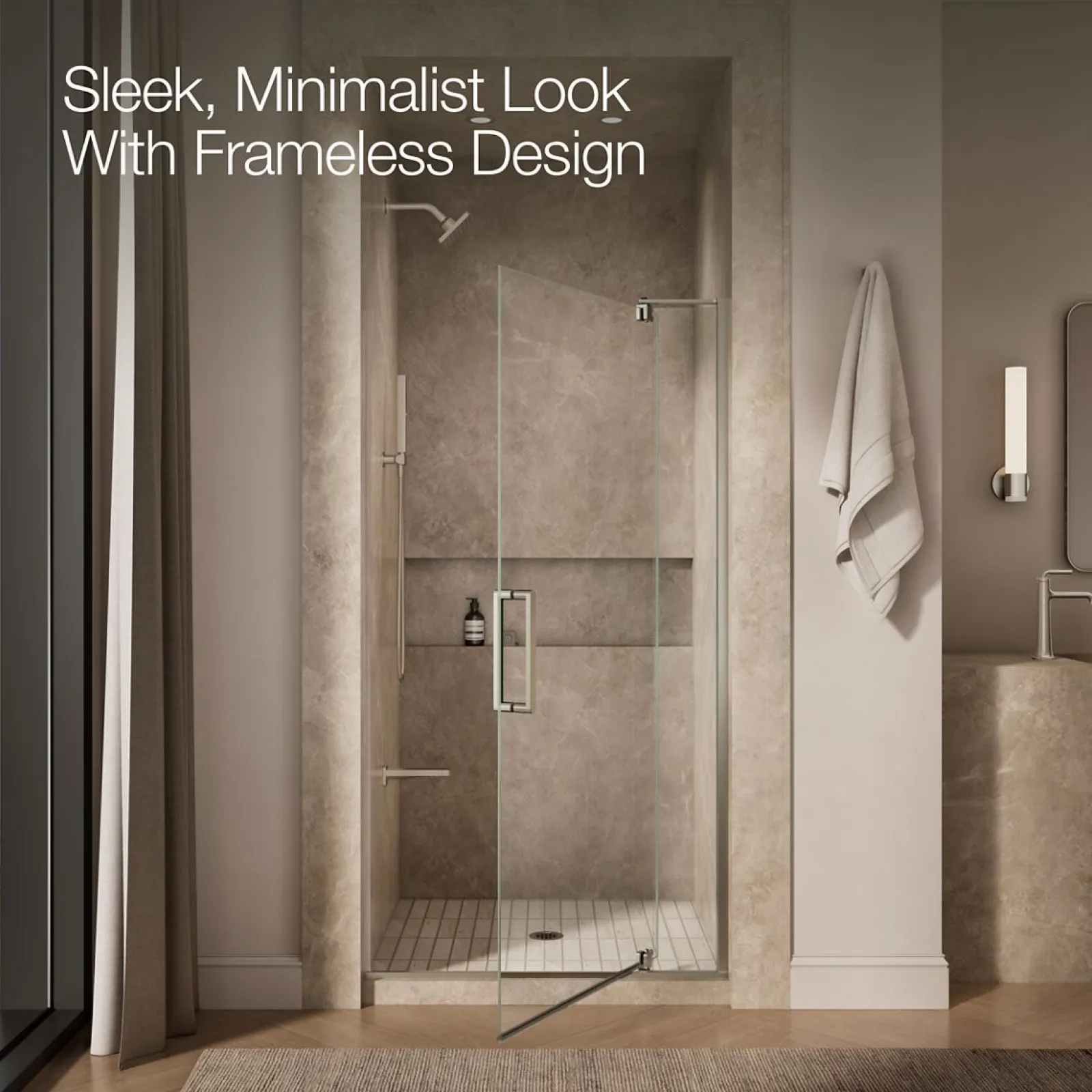 39-1/8"-44" W x 74" H pivot shower door with 5/16"-thick Crystal Clear glass^Kohler Clearance