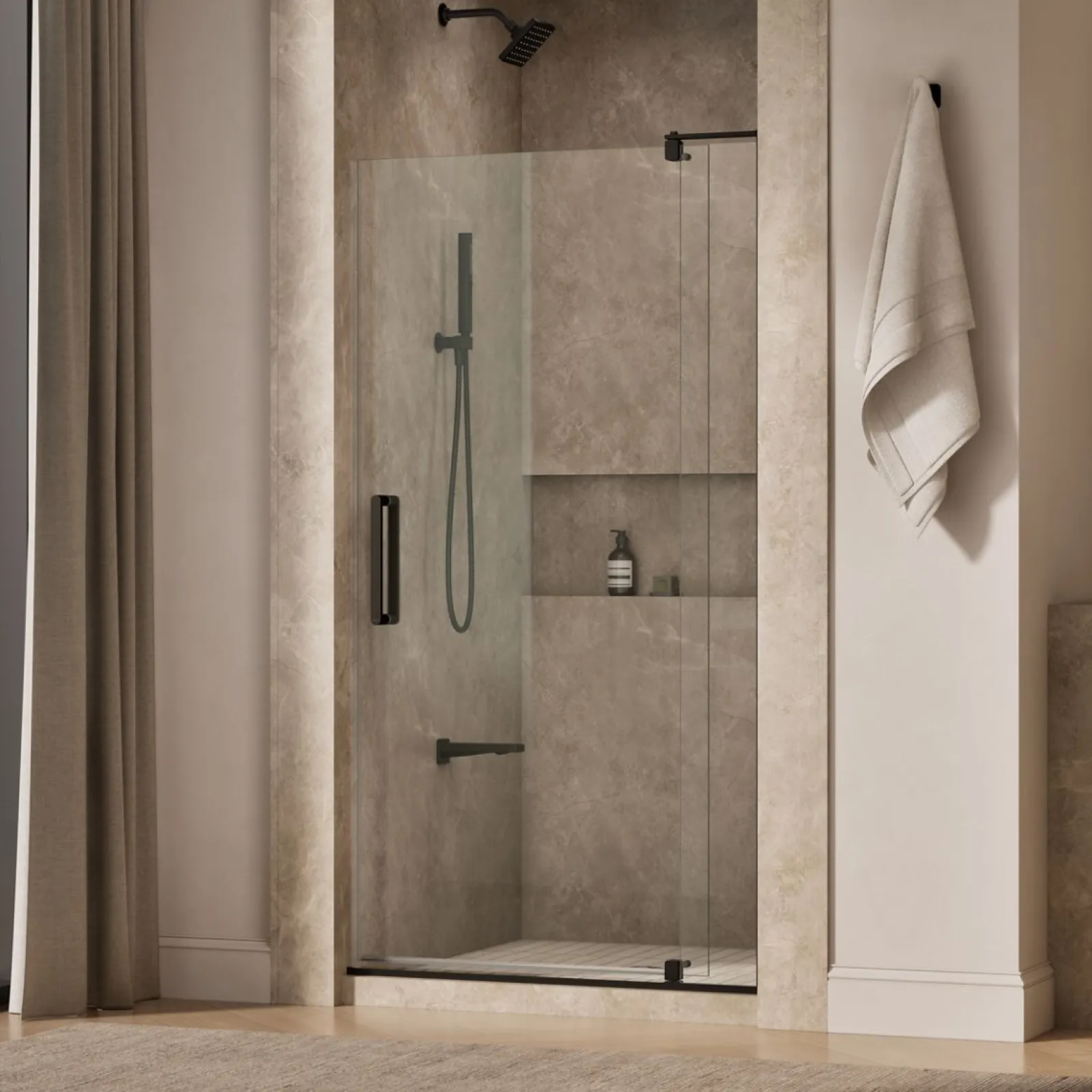 39-1/8"-44" W x 74" H pivot shower door with 5/16"-thick Crystal Clear glass^Kohler Clearance