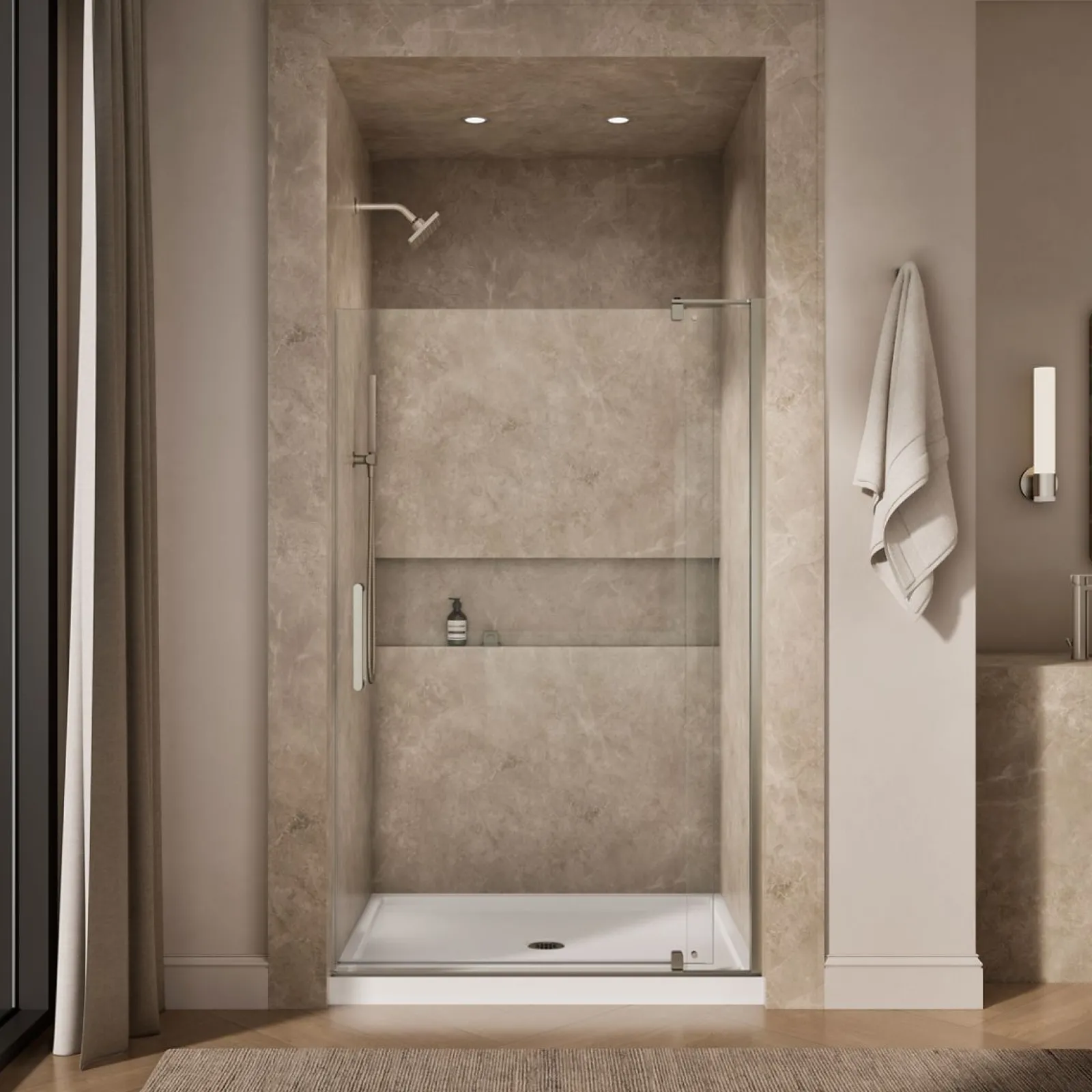43-1/8"-48" W x 74" H pivot shower door with 5/16"-thick Crystal Clear glass^Kohler New