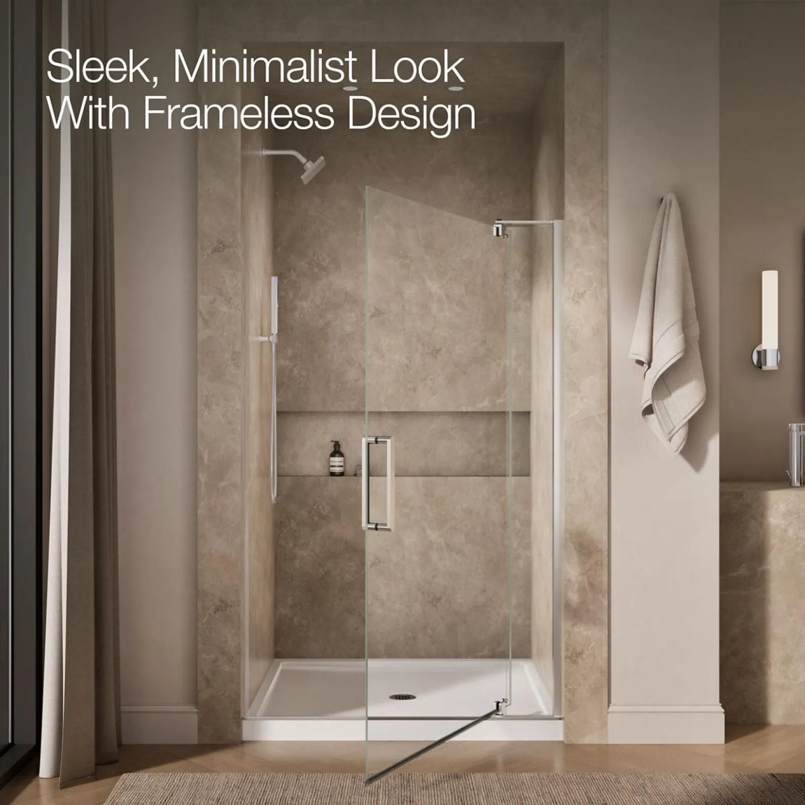43-1/8"-48" W x 74" H pivot shower door with 5/16"-thick Crystal Clear glass^Kohler New