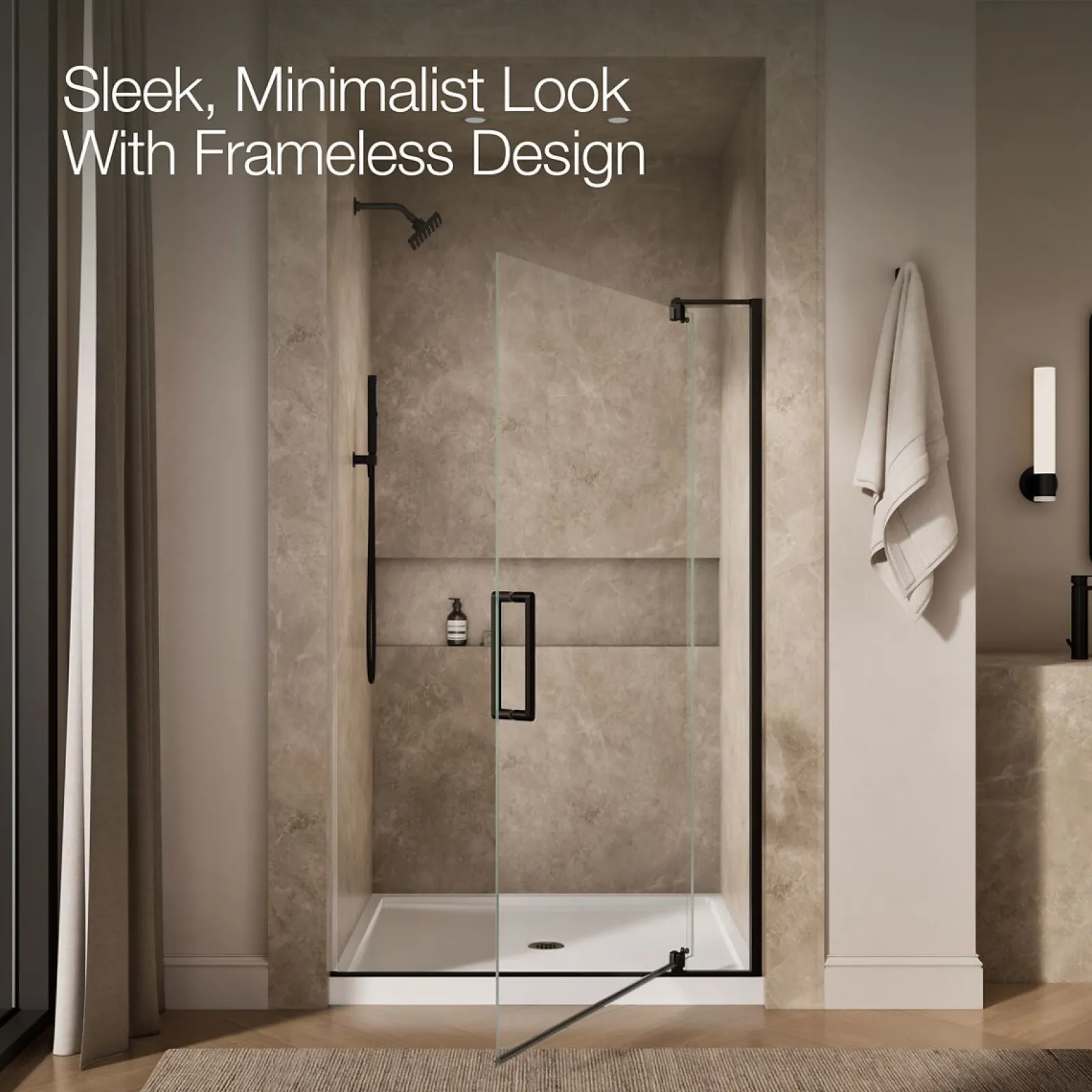 43-1/8"-48" W x 74" H pivot shower door with 5/16"-thick Crystal Clear glass^Kohler New