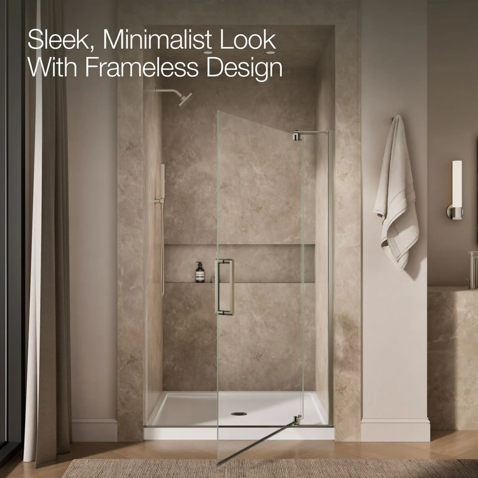 43-1/8"-48" W x 74" H pivot shower door with 5/16"-thick Crystal Clear glass^Kohler New