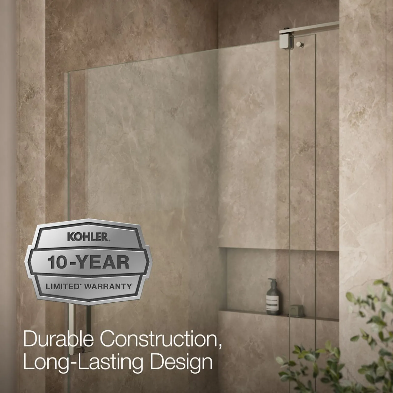 43-1/8"-48" W x 74" H pivot shower door with 5/16"-thick Crystal Clear glass^Kohler New