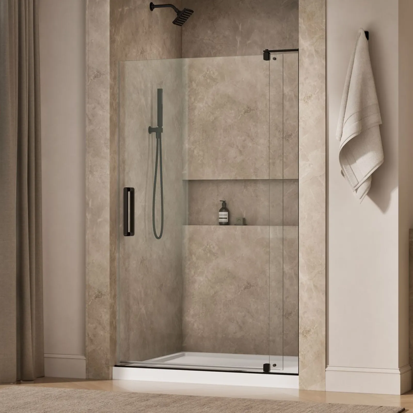 43-1/8"-48" W x 74" H pivot shower door with 5/16"-thick Crystal Clear glass^Kohler New