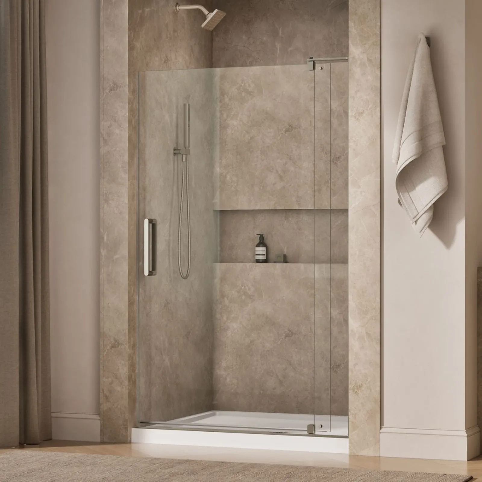 43-1/8"-48" W x 74" H pivot shower door with 5/16"-thick Crystal Clear glass^Kohler New