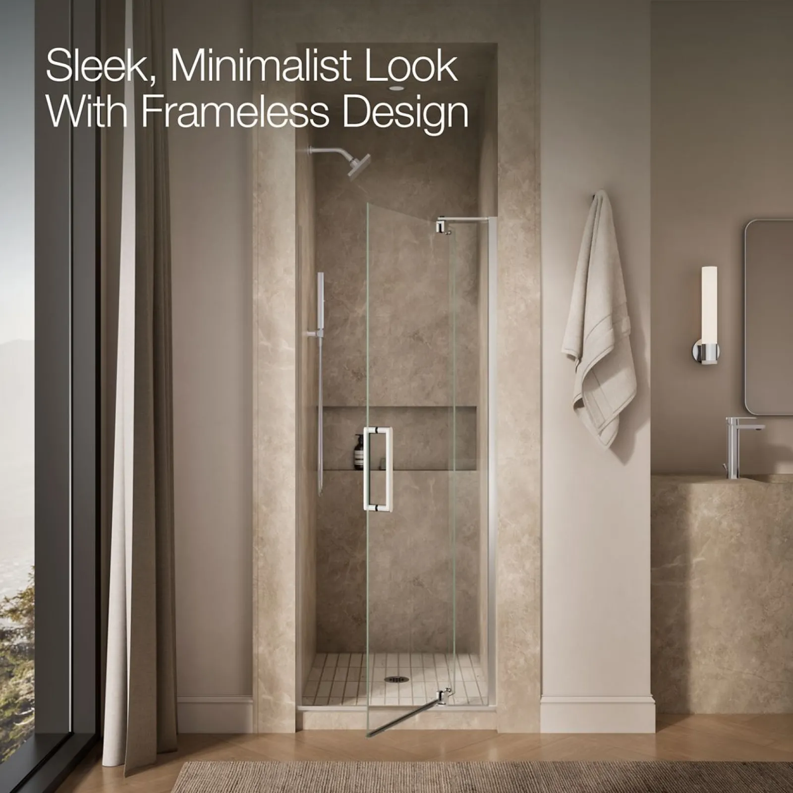 27-5/16"-31-1/8" W x 74" H pivot shower door with 5/16"-thick Crystal Clear glass^Kohler Best