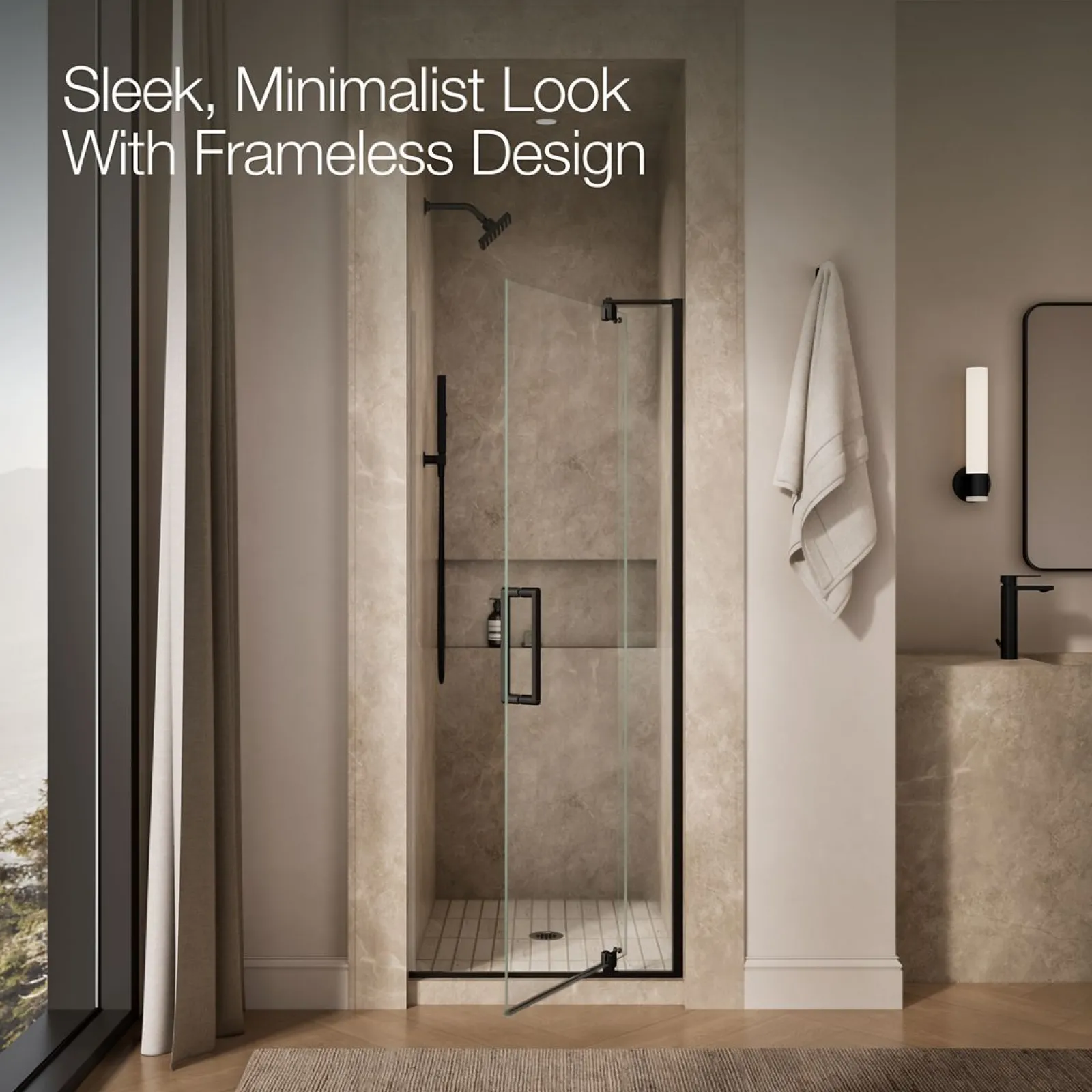 27-5/16"-31-1/8" W x 74" H pivot shower door with 5/16"-thick Crystal Clear glass^Kohler Best
