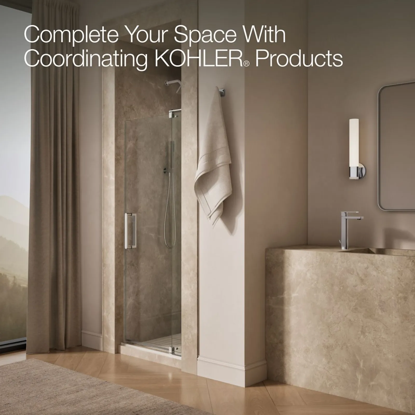 27-5/16"-31-1/8" W x 74" H pivot shower door with 5/16"-thick Crystal Clear glass^Kohler Best