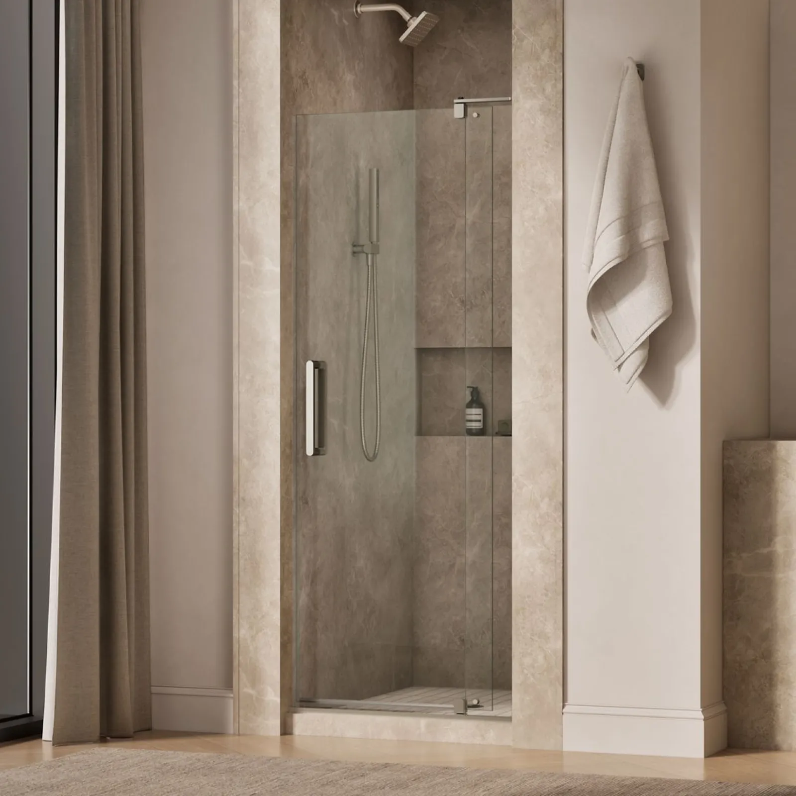 27-5/16"-31-1/8" W x 74" H pivot shower door with 5/16"-thick Crystal Clear glass^Kohler Best