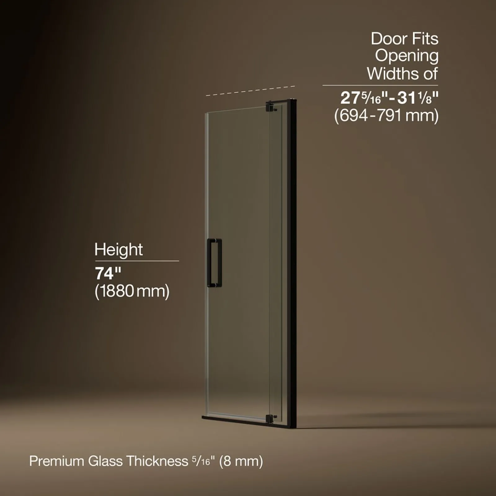27-5/16"-31-1/8" W x 74" H pivot shower door with 5/16"-thick Crystal Clear glass^Kohler Best