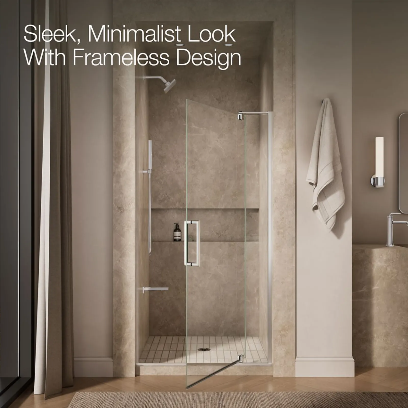 35-1/8"-40" W x 74" H pivot shower door with 5/16"-thick Crystal Clear glass^Kohler Best