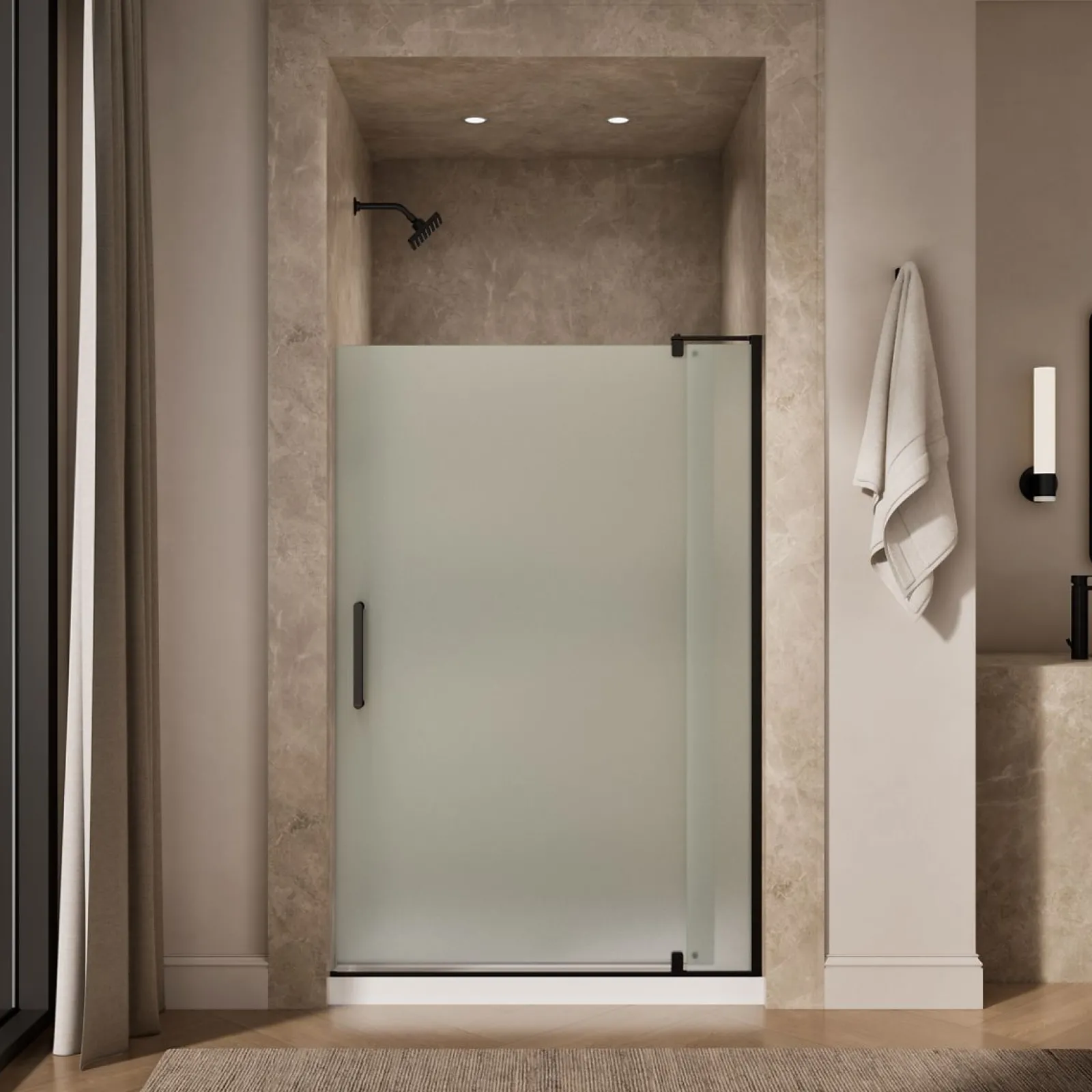 43-1/8"-48" W x 70" H pivot shower door with 5/16"-thick Frosted glass^Kohler