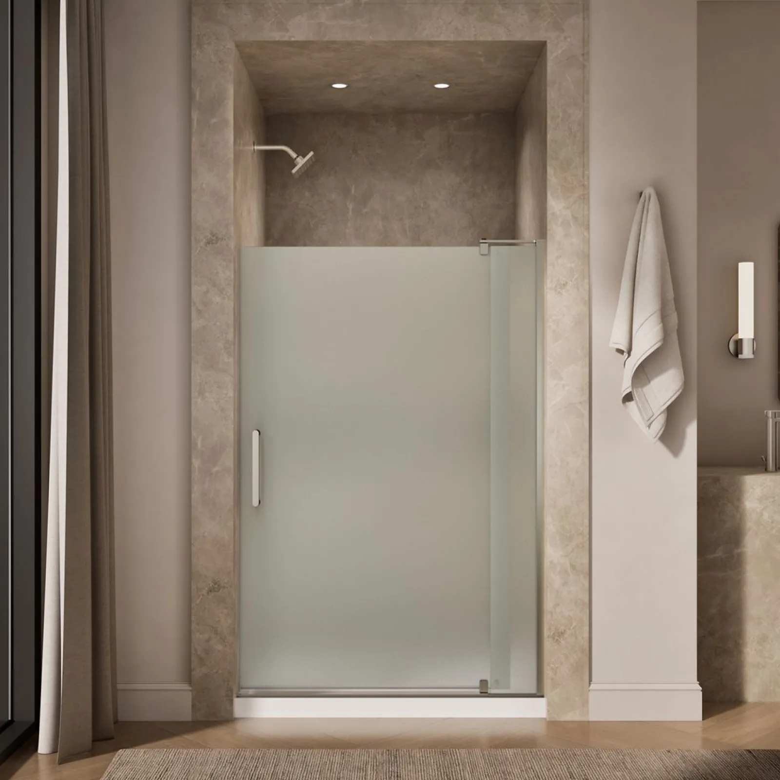 43-1/8"-48" W x 70" H pivot shower door with 5/16"-thick Frosted glass^Kohler