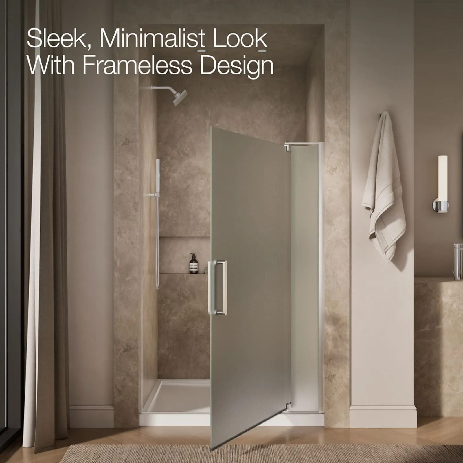 43-1/8"-48" W x 70" H pivot shower door with 5/16"-thick Frosted glass^Kohler