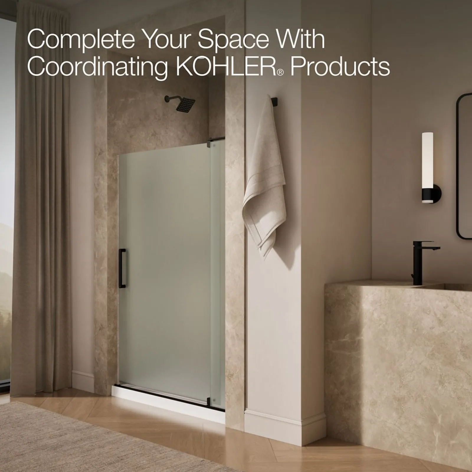43-1/8"-48" W x 70" H pivot shower door with 5/16"-thick Frosted glass^Kohler