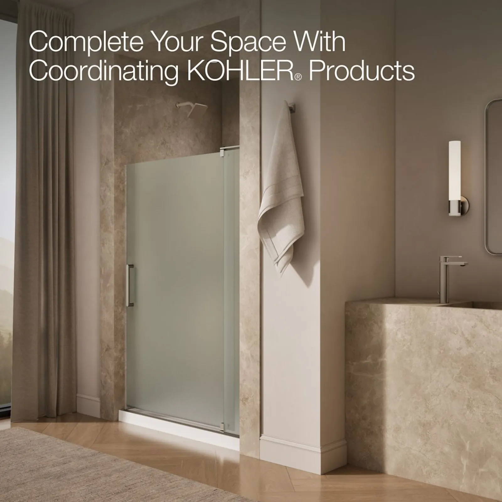 43-1/8"-48" W x 70" H pivot shower door with 5/16"-thick Frosted glass^Kohler