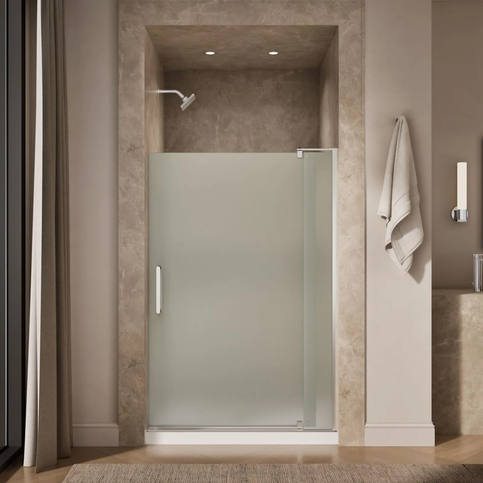 43-1/8"-48" W x 70" H pivot shower door with 5/16"-thick Frosted glass^Kohler