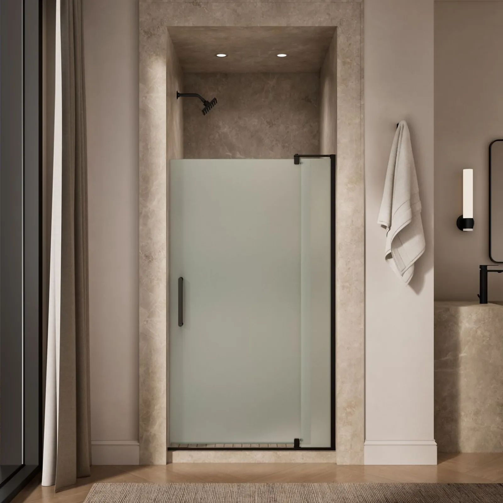 35-1/8"-40" W x 70" H pivot shower door with 5/16"-thick Frosted glass^Kohler Best