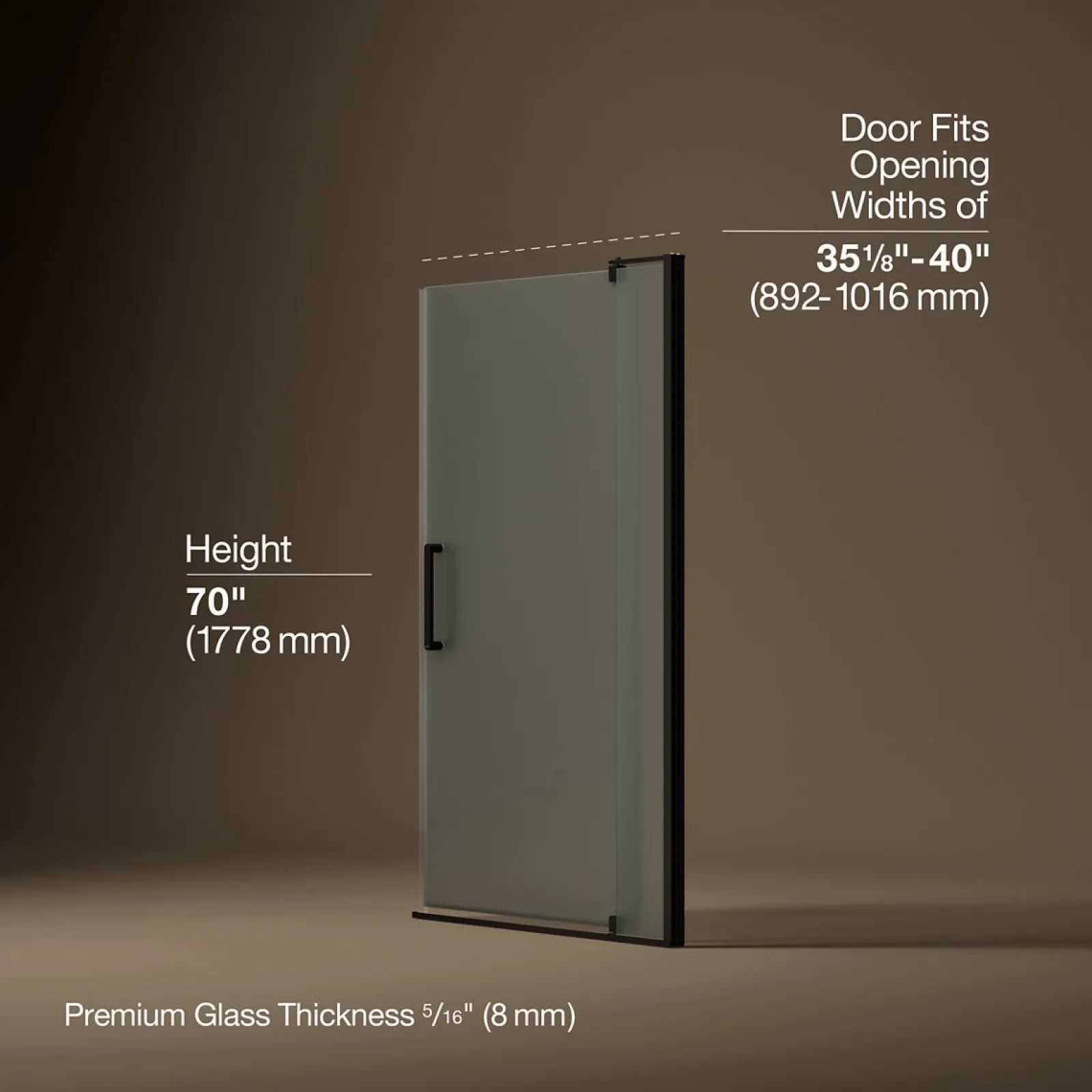 35-1/8"-40" W x 70" H pivot shower door with 5/16"-thick Frosted glass^Kohler Best