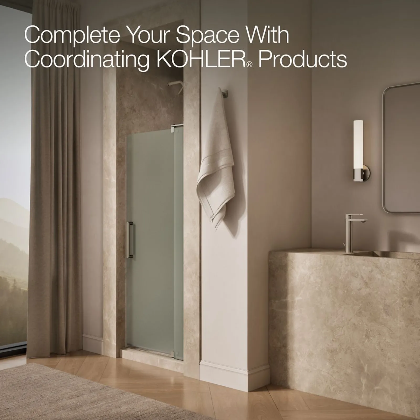 31-1/8"-36" W x 70" H pivot shower door with 1/4"-thick Frosted glass^Kohler New