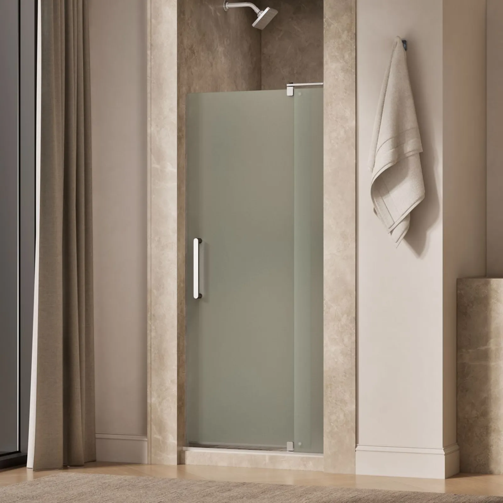 31-1/8"-36" W x 70" H pivot shower door with 1/4"-thick Frosted glass^Kohler New