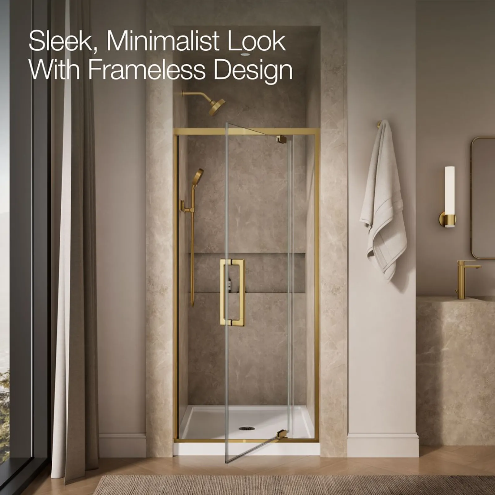 32"-36" W x 76" H pivot shower door with 5/16"-thick Crystal Clear glass^Kohler Hot