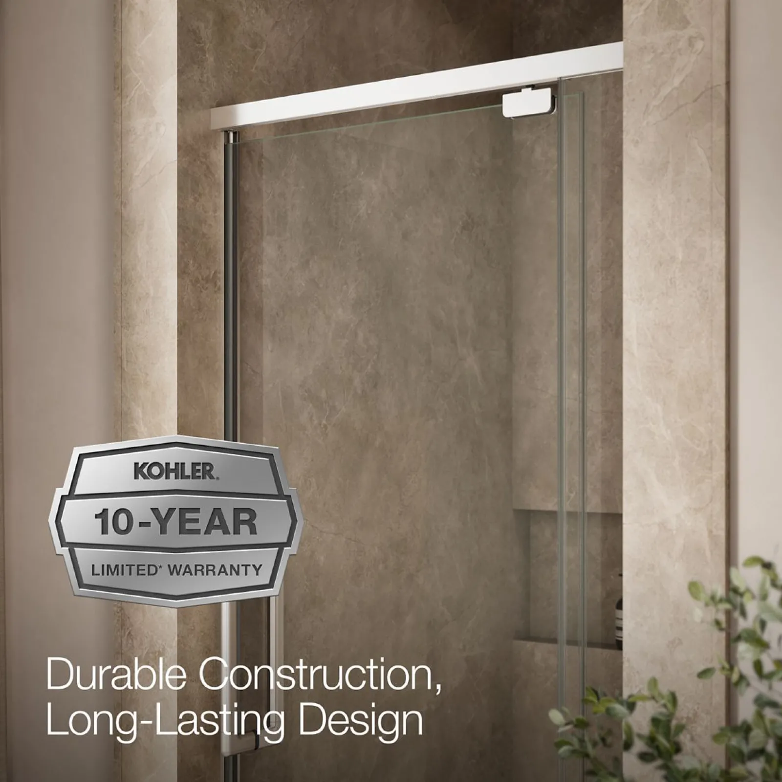 32"-36" W x 76" H pivot shower door with 5/16"-thick Crystal Clear glass^Kohler Hot